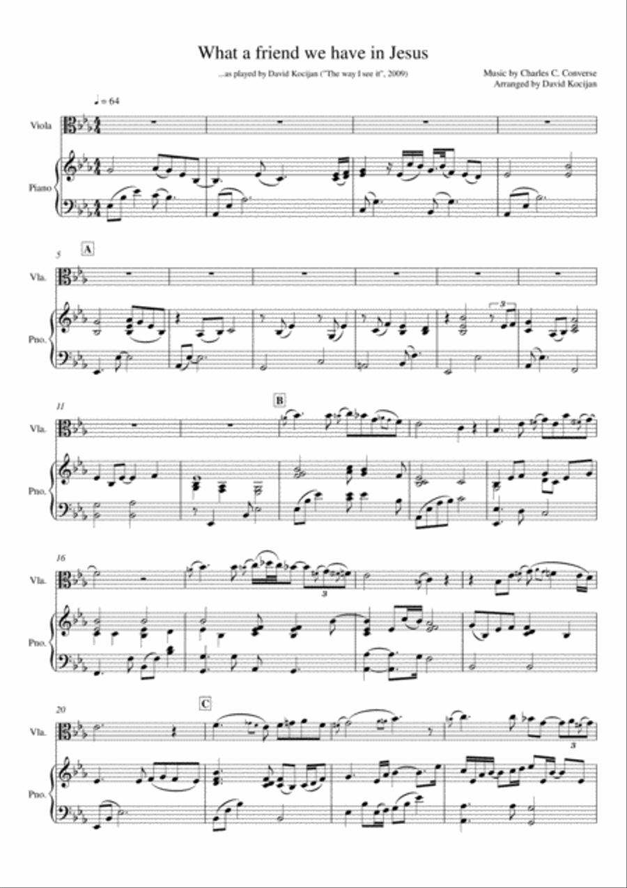 What a friend we have in Jesus (piano & viola) Viola scores gallery preview page 1