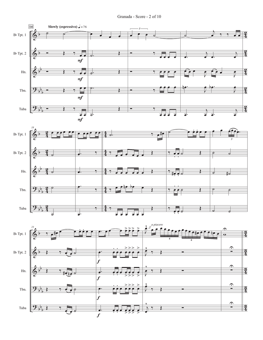 Granada - Full Score Brass Quintet scores gallery preview page 2