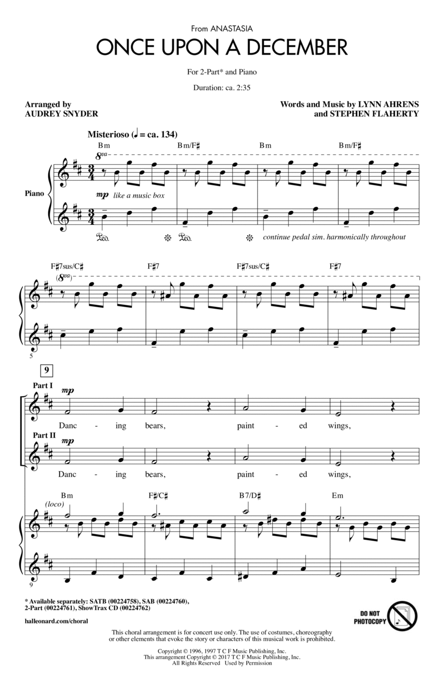 Once Upon A December (from Anastasia) (arr. Audrey Snyder) 2-Part scores gallery preview page 1