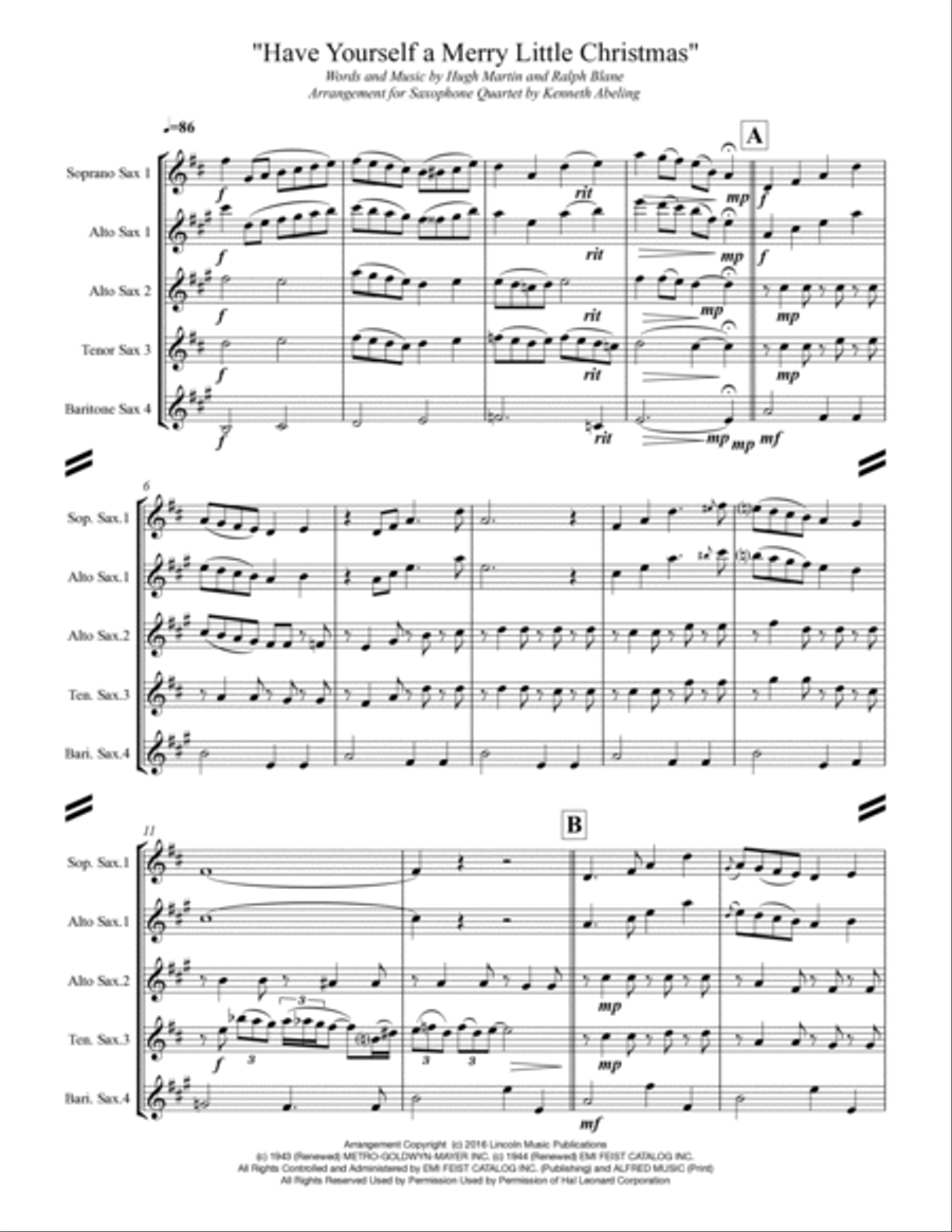 Have Yourself A Merry Little Christmas from MEET ME IN ST. LOUIS Saxophone Quartet scores gallery preview page 2