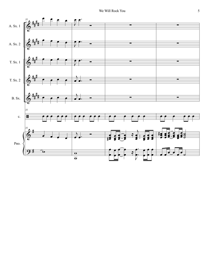 We Will Rock You Woodwind Quintet scores gallery preview page 5