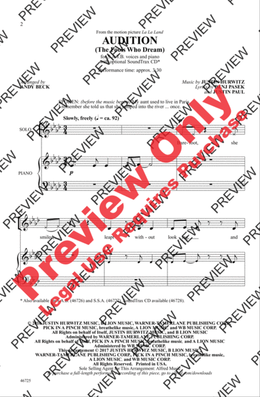Audition (The Fools Who Dream) 4-Part scores gallery preview page 2