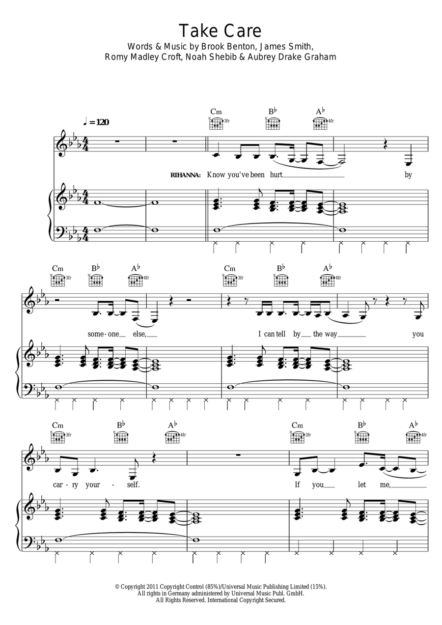 Take Care (featuring Rihanna) Piano, Vocal scores gallery preview page 1