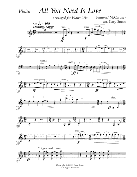 All You Need is Love - violin part for piano trio arr.