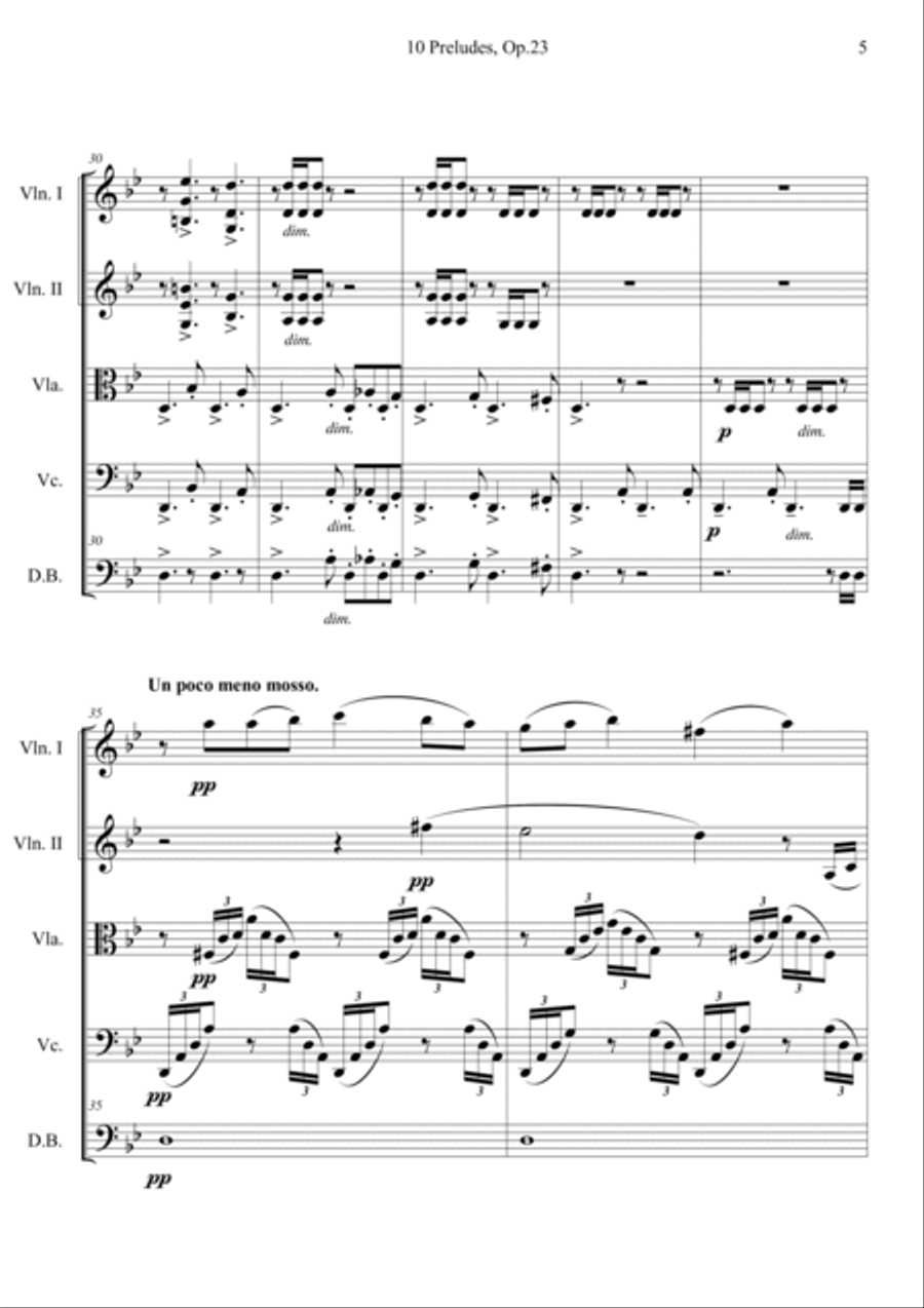 10 Preludes, Op.23 No. 5 String Quintet scores gallery preview page 5