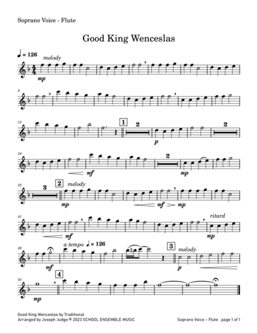 Good King Wenceslas for Woodwind Quartet in Schools Woodwind Quartet scores gallery preview page 5