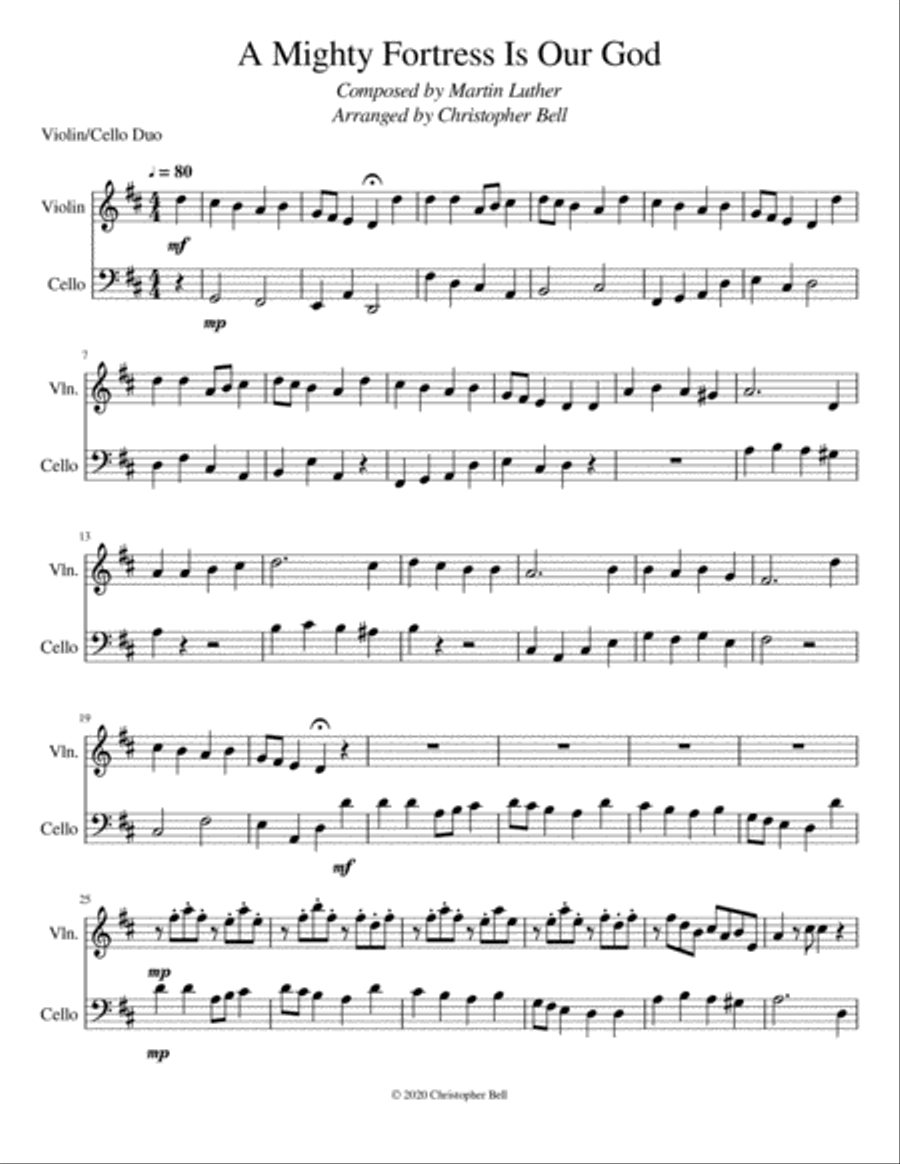 A Mighty Fortress Is Our God - Violin/Cello Duet String Duet scores gallery preview page 1