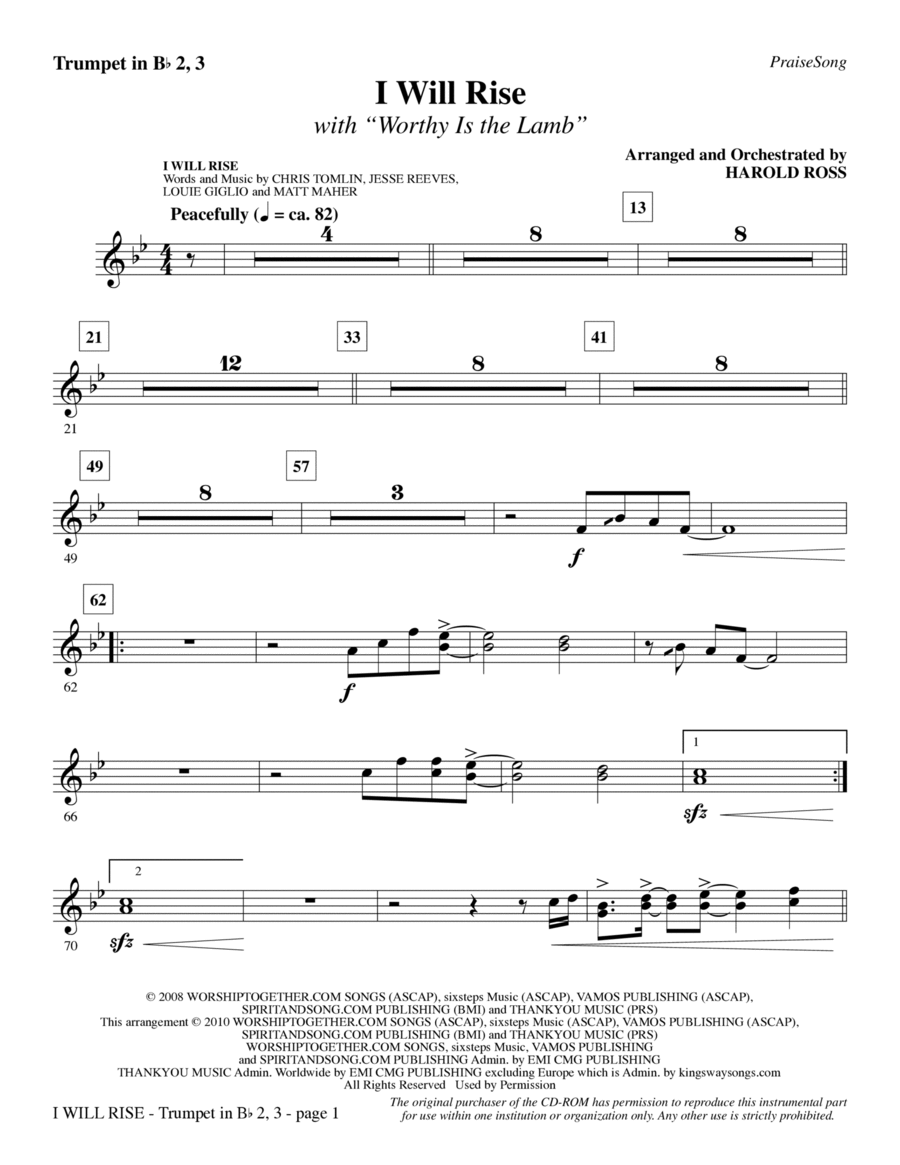 I Will Rise (with Worthy Is The Lamb) - Trumpet 2 & 3 Choir scores gallery preview page 1