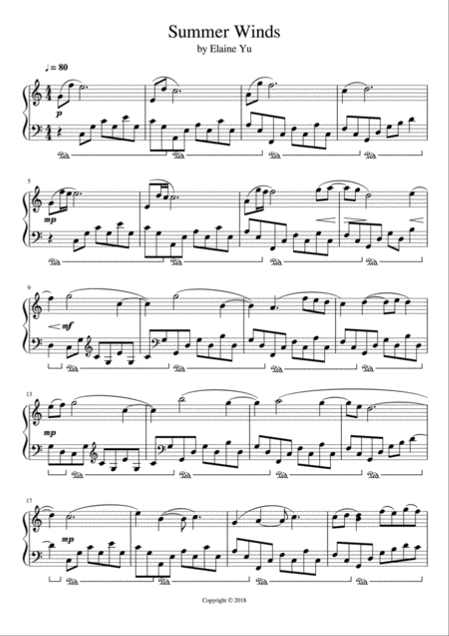 Summer Winds Easy Piano scores gallery preview page 1