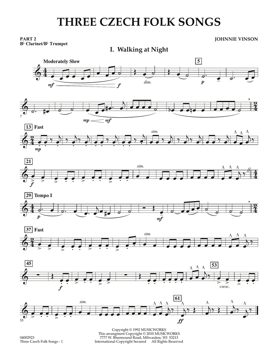 Three Czech Folk Songs - Pt.2 - Bb Clarinet/Bb Trumpet Concert Band scores gallery preview page 1