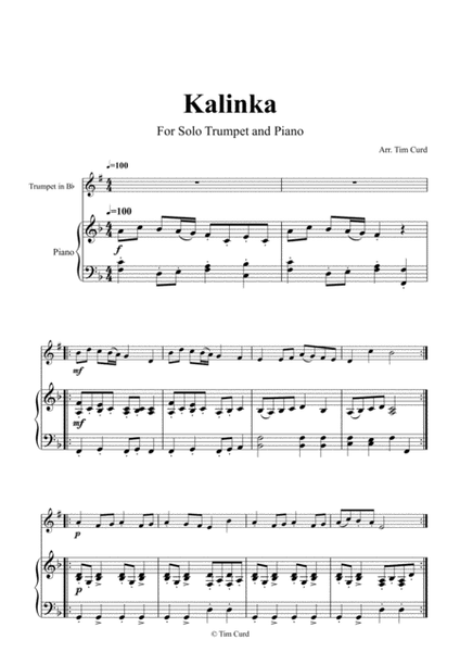 Kalinka for Solo Trumpet in Bb and Piano image number null