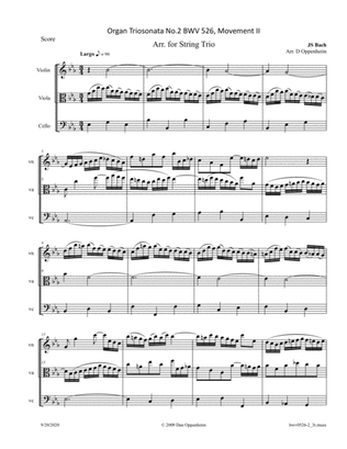 Bach: Organ Triosonata BWV 526 arr. for String Trio