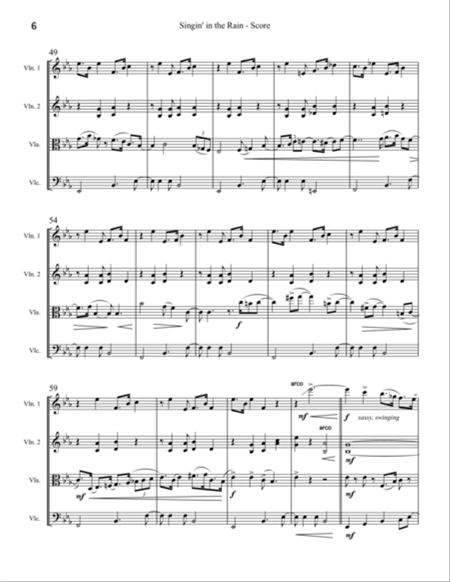 Singin' In The Rain String Quartet scores gallery preview page 6
