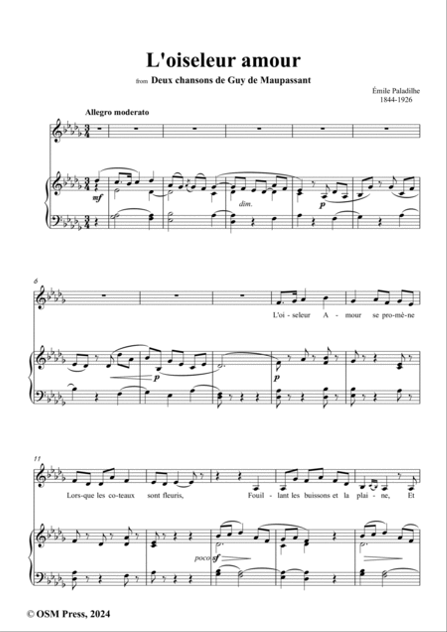 Paladilhe-L'oiseleur amour,from 'Deux chansons de Guy de Maupassant',in D flat Major Voice scores gallery preview page 2