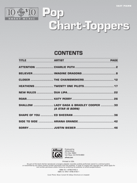 10 for 10 Sheet Music -- Pop Chart-Toppers