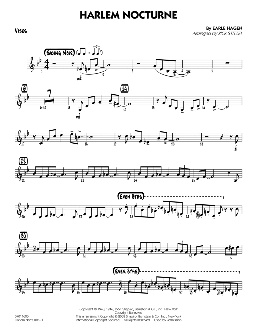 Harlem Nocturne - Vibes Vibraphone scores gallery preview page 1