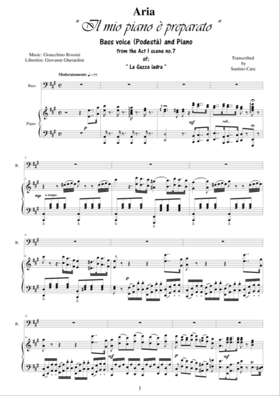 Rossini-La gazza ladra (Act 1s7) Il mio piano è preparato - Bass voice and piano Bass Voice scores gallery preview page 1