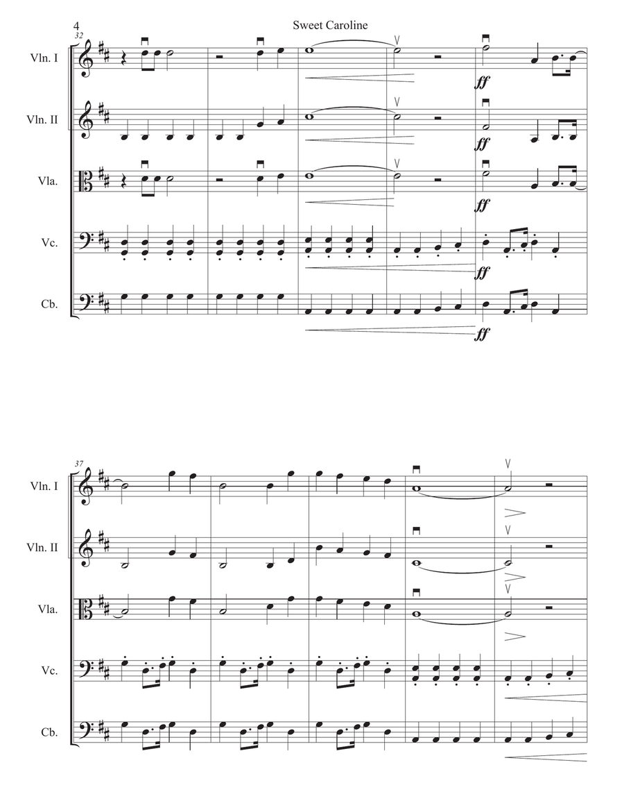 Sweet Caroline String Quartet scores gallery preview page 4