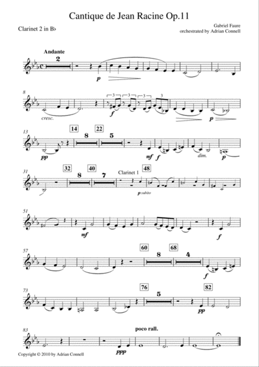 Faure - Cantique de Jean Racine orchestrated Adrian Connell - Clarinet 2 Chamber Orchestra scores gallery preview page 1