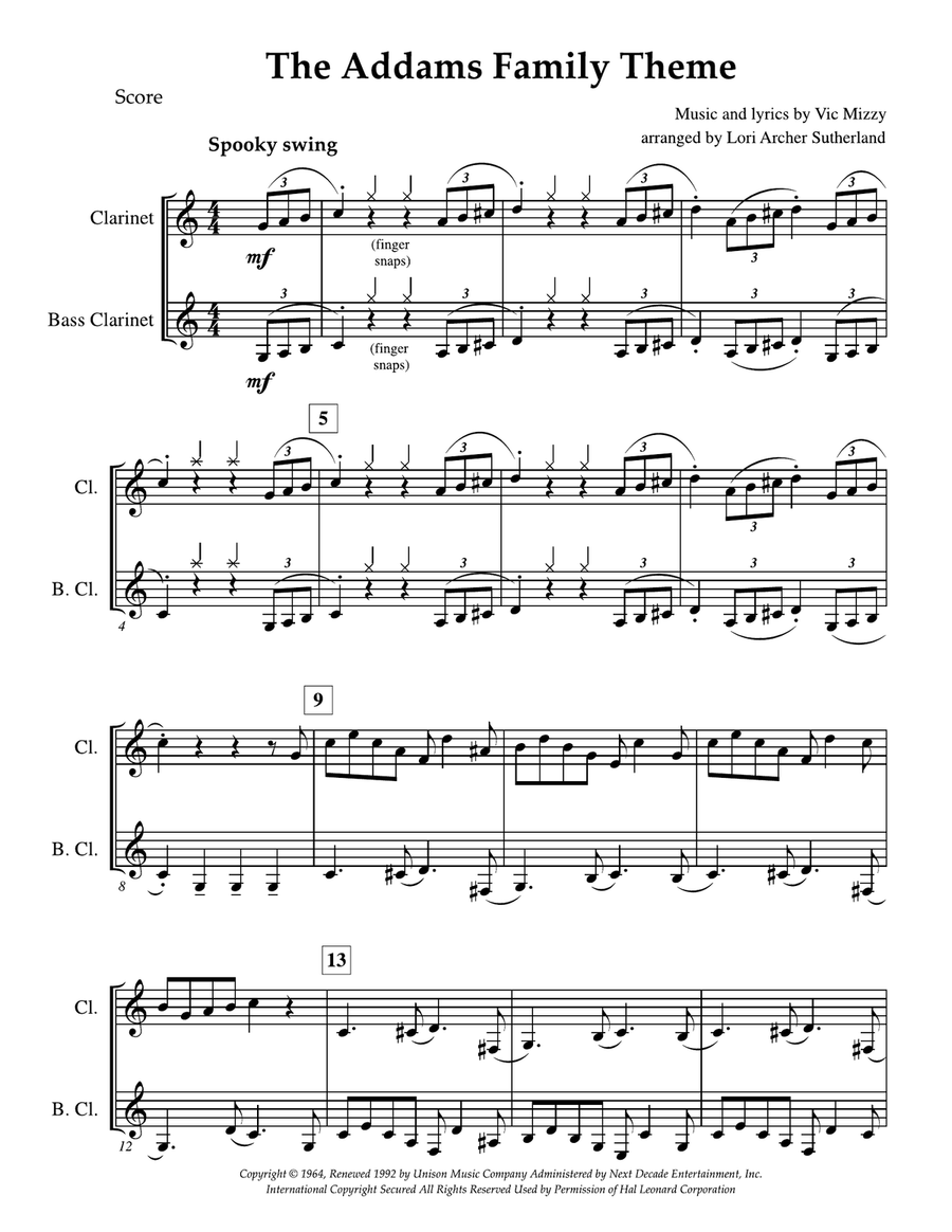 The Addams Family Theme Clarinet Duet scores gallery preview page 2