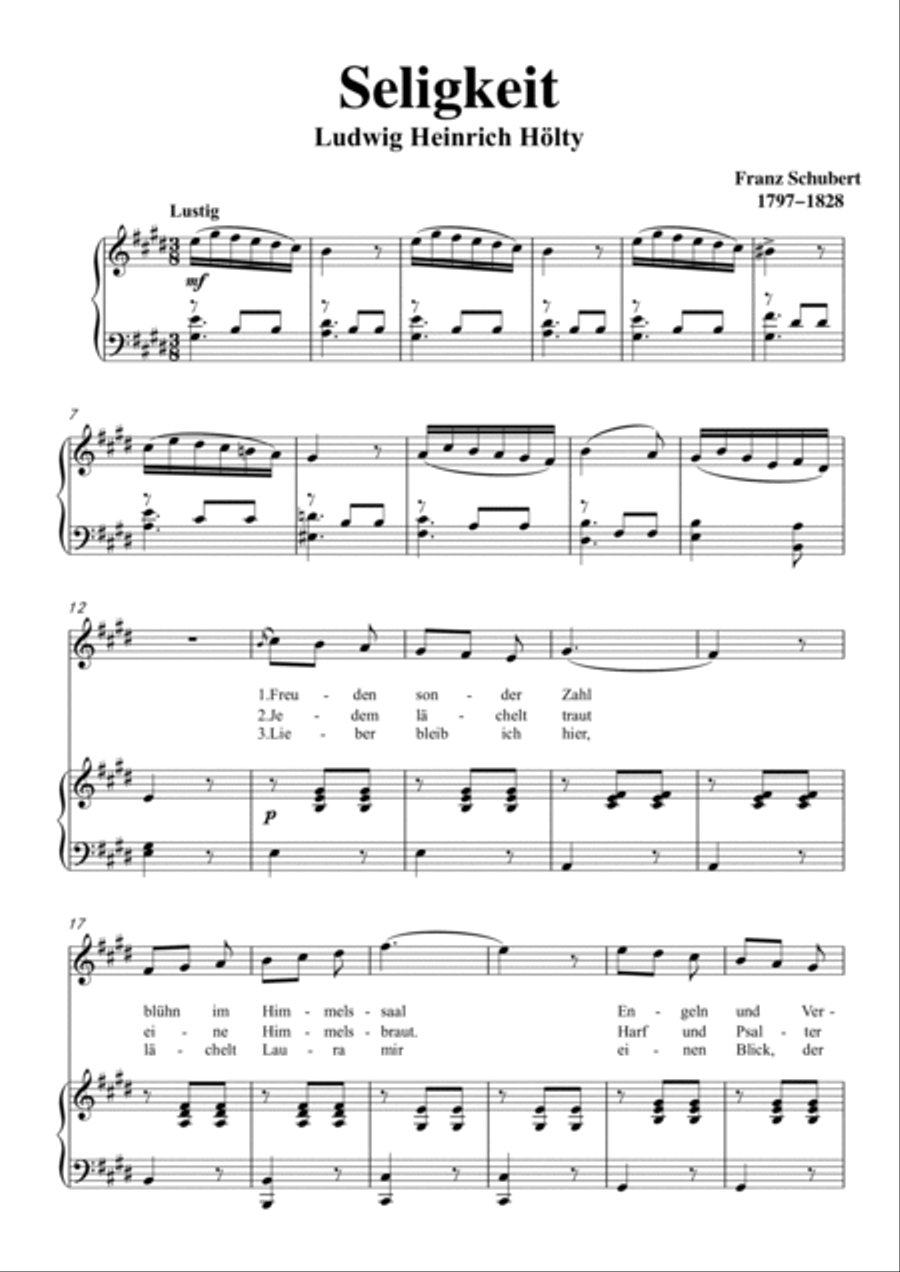 Schubert-Seligkeit in E for Vocal and Piano Voice scores gallery preview page 2