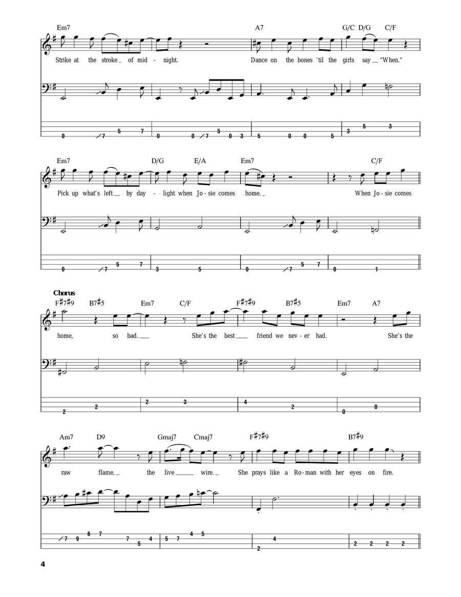 Josie Josie Bass Guitar Tablature scores gallery preview page 4