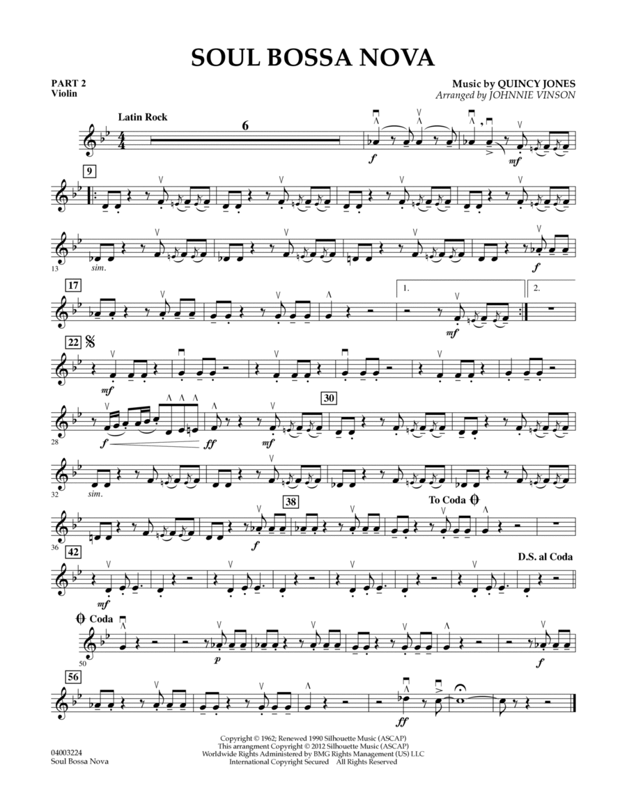 Soul Bossa Nova (arr. Johnnie Vinson) - Pt.2 - Violin Concert Band scores gallery preview page 1