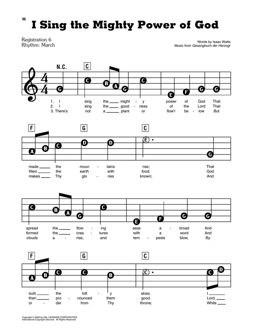 I Sing The Mighty Power Of God Electronic Keyboard scores gallery preview page 1