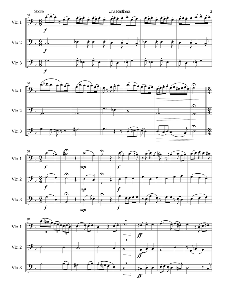 Una panthera in compagnia de Marte (A Panther in company of Mars) arranged for 3 cellos Cello Solo scores gallery preview page 3