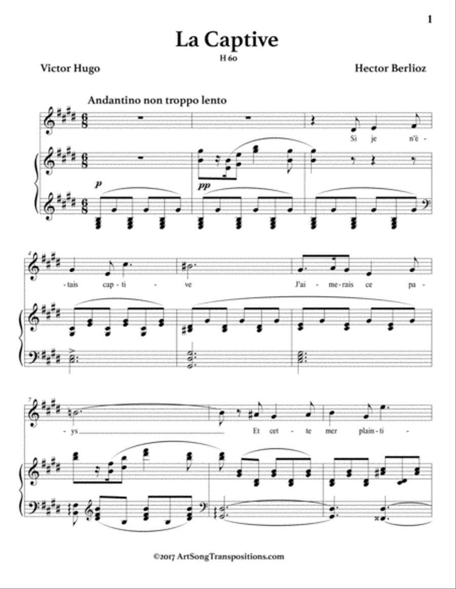 BERLIOZ: La captive (transposed to E major) Voice scores gallery preview page 2
