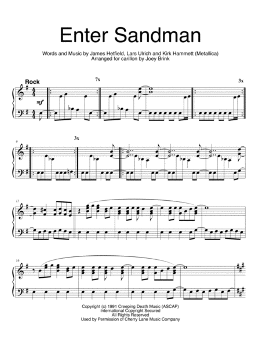 Enter Sandman Glockenspiel scores gallery preview page 1