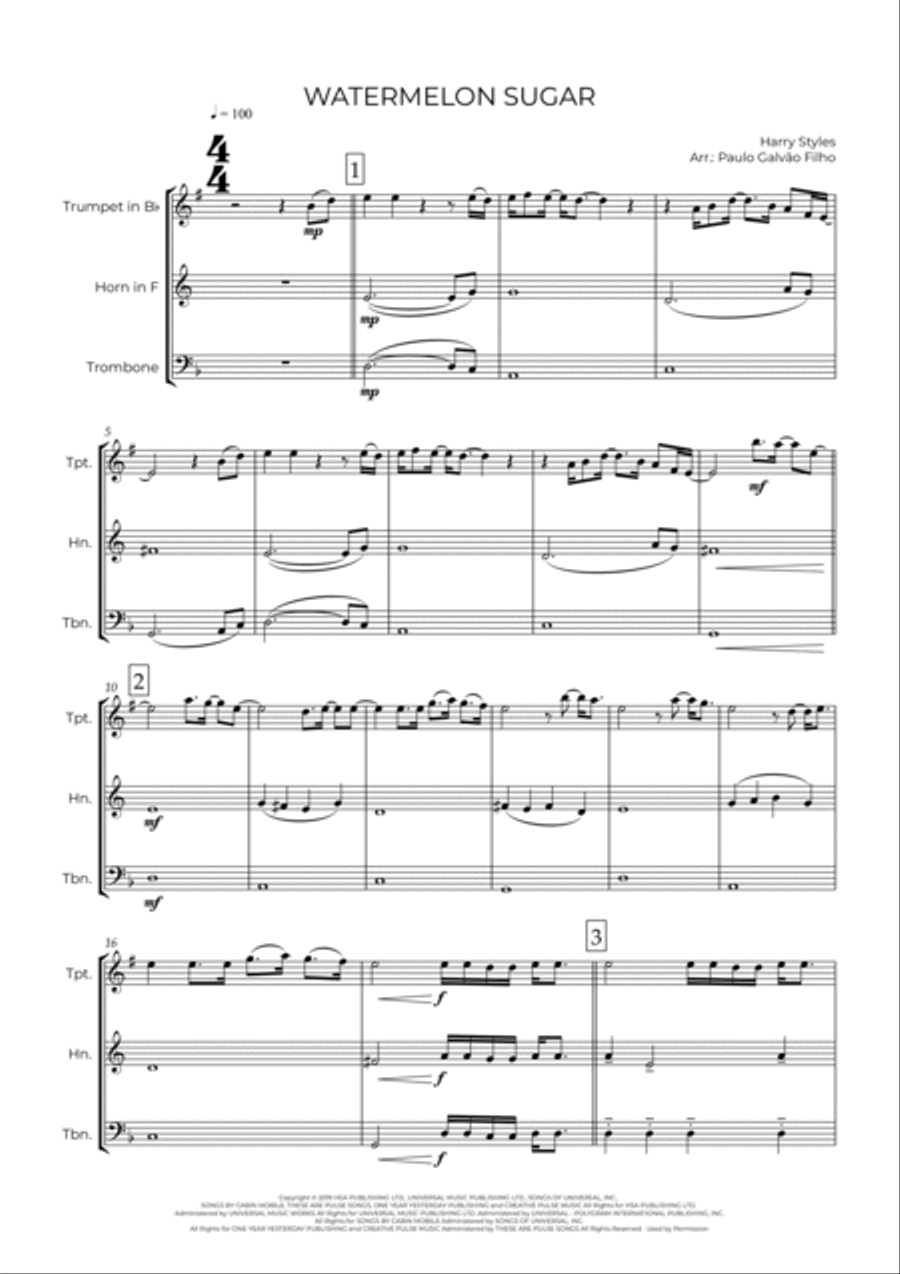 Watermelon Sugar Brass Ensemble scores gallery preview page 2