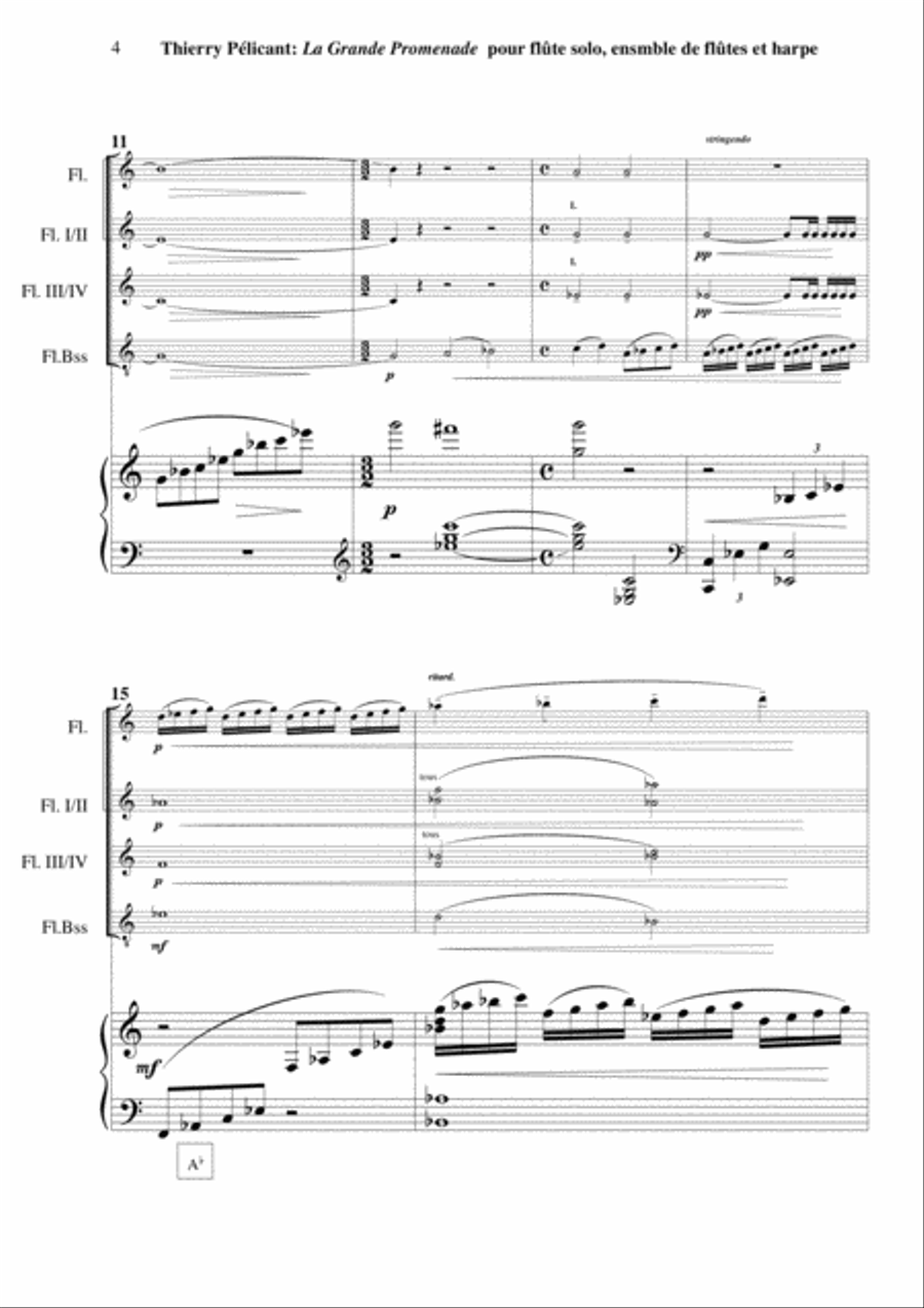 Thierry Pélicant: La Grande Promenade for solo flute, flute ensemble and harp Flute Solo scores gallery preview page 4