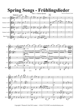Spring Songs - Frühlingslieder - Part 2 - German Folk Songs - Clarinet Quintet