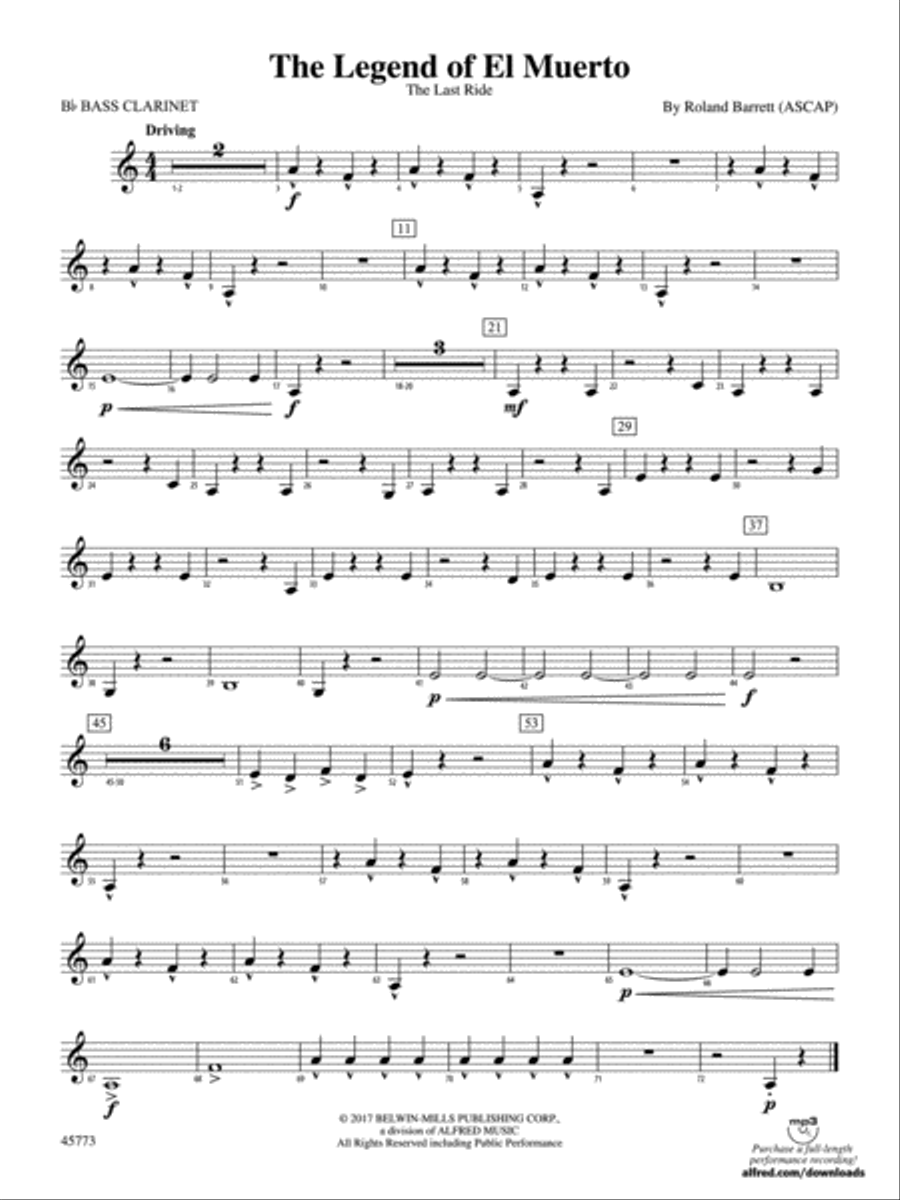 The Legend of El Muerto: B-flat Bass Clarinet Concert Band scores gallery preview page 1