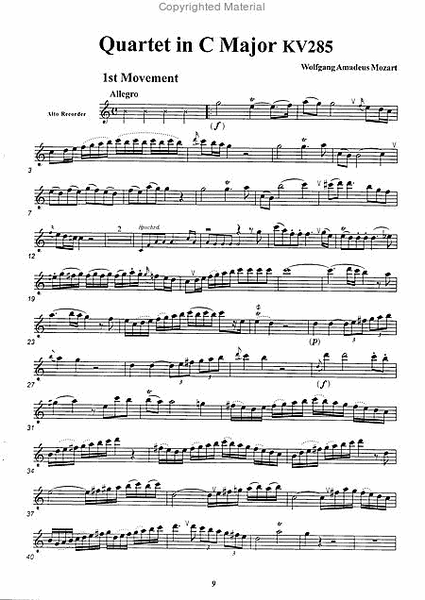 Flute Quartet No. 1 KV285 for Alto Recorder and Harpsichord image number null