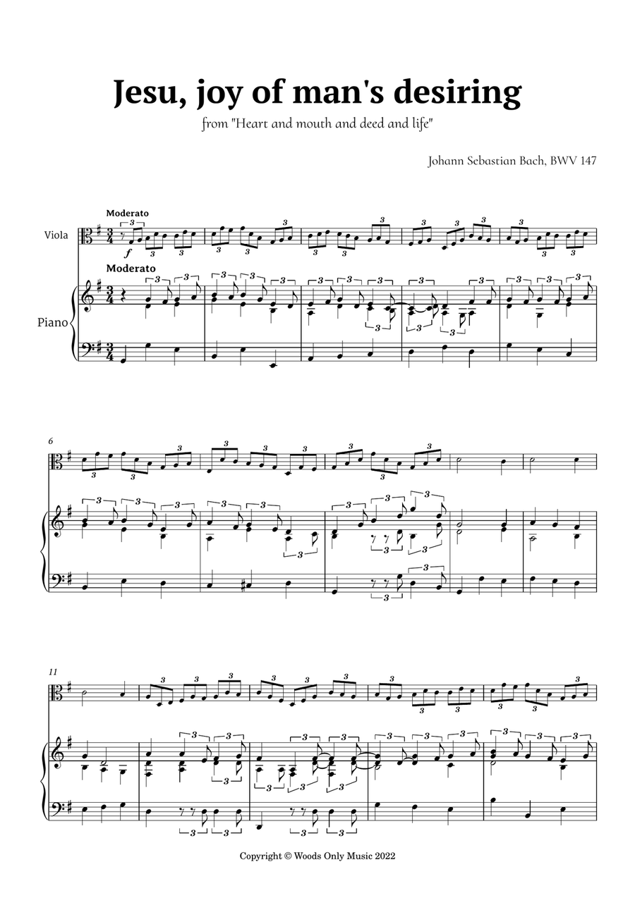 Jesu, joy of man's desiring by Bach for Viola and Piano Piano scores gallery preview page 2
