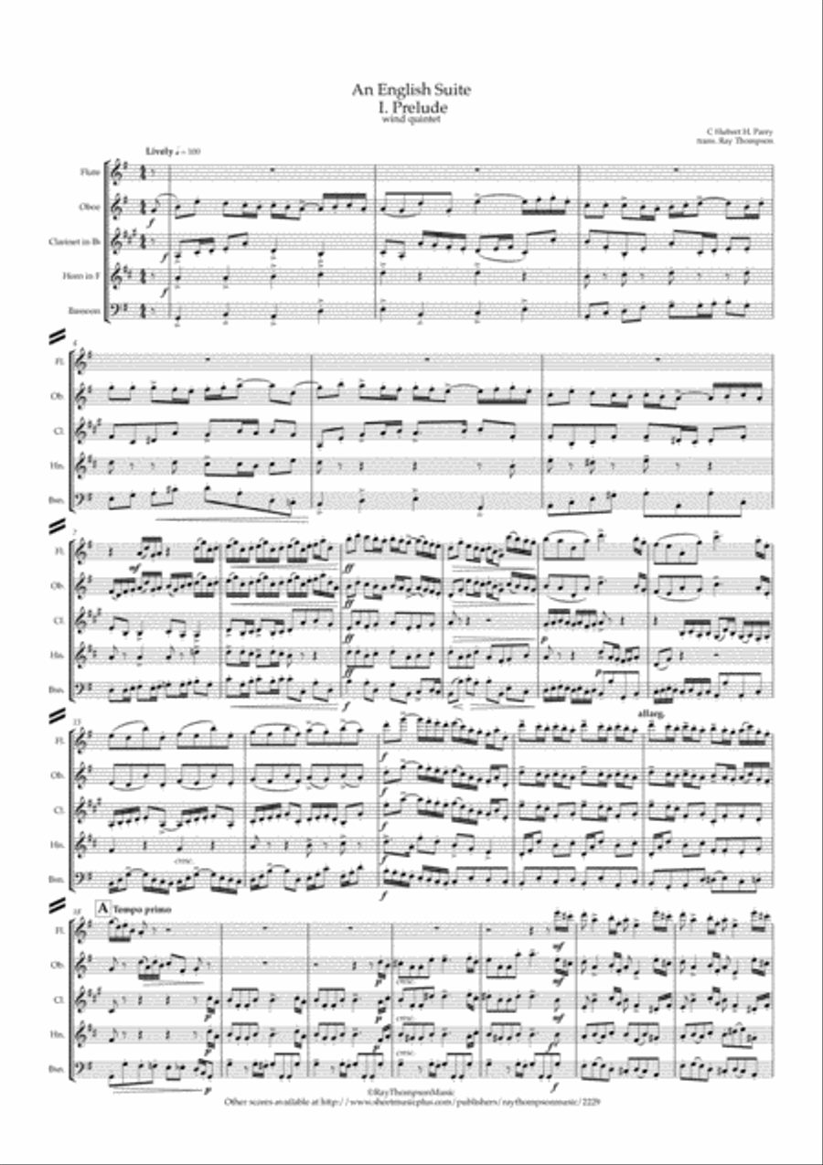 Parry: An English Suite (Complete) - wind quintet Woodwind Quintet scores gallery preview page 1