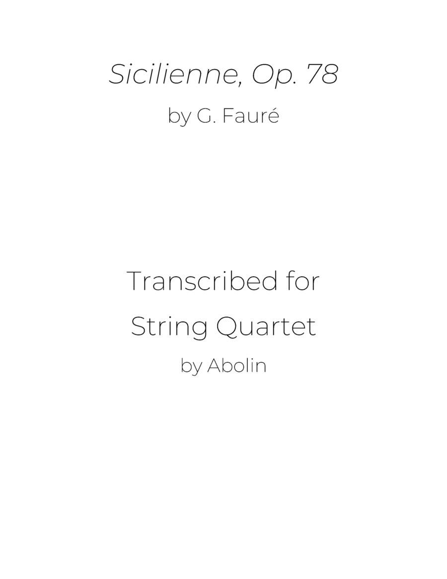 Fauré: Sicilienne, Op.78 - String Quartet String Quartet scores gallery preview page 1