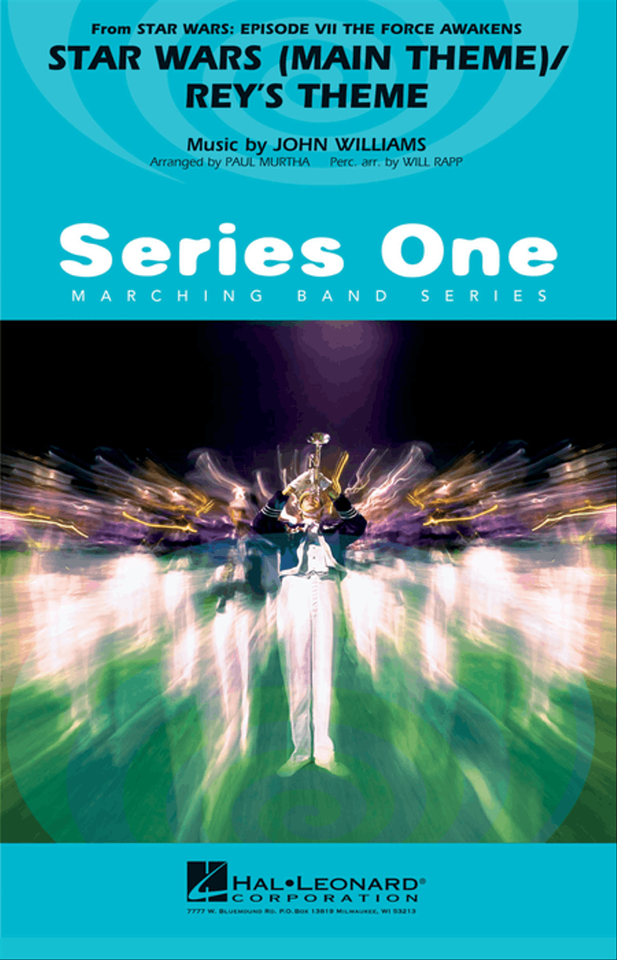 Star Wars (Main Theme)/Rey's Theme (from Star Wars: The Force Awakens) Marching Band scores gallery preview page 1