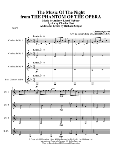 The Music Of The Night from THE PHANTOM OF THE OPERA for Clarinet Quartet image number null