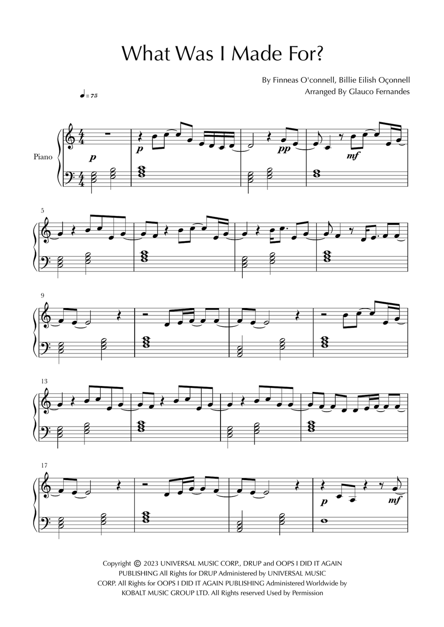 What Was I Made For? Piano Method scores gallery preview page 1