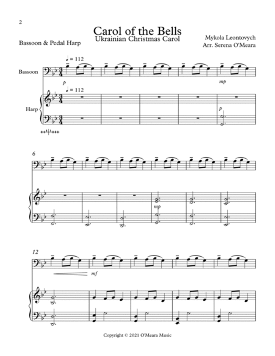 Carol of the Bells, Duet for Bassoon and Pedal Harp image number null