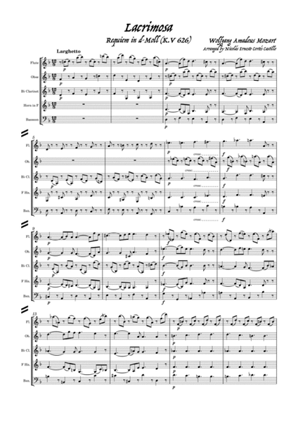 Lacrimosa (from Requiem in D minor, K. 626) for Woodwind Quintet image number null