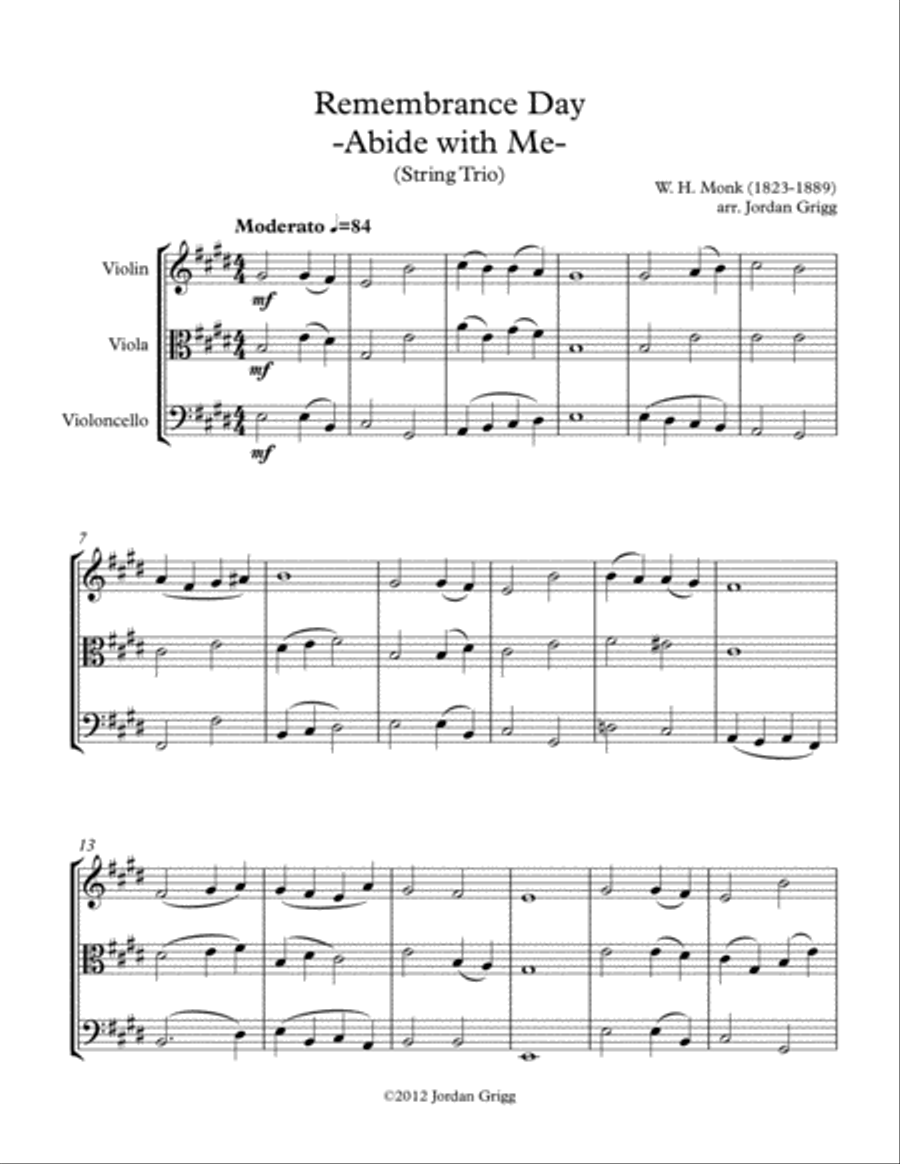 Remembrance Day 'Abide with Me' (String Trio) String Trio scores gallery preview page 1