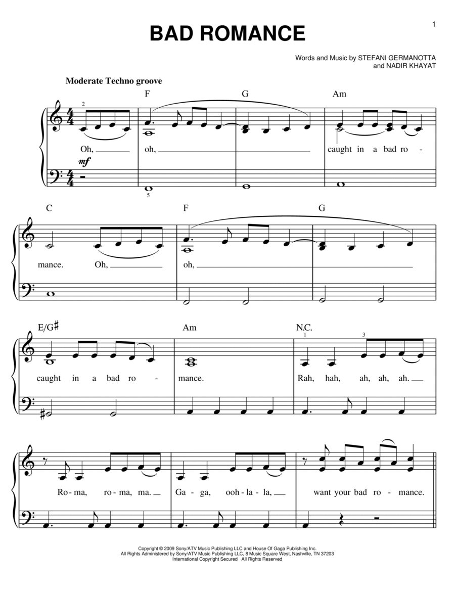 Bad Romance Easy Piano scores gallery preview page 1