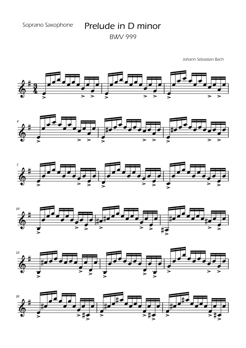 Prelude in D minor - BWV 999 - Soprano Sax image number null