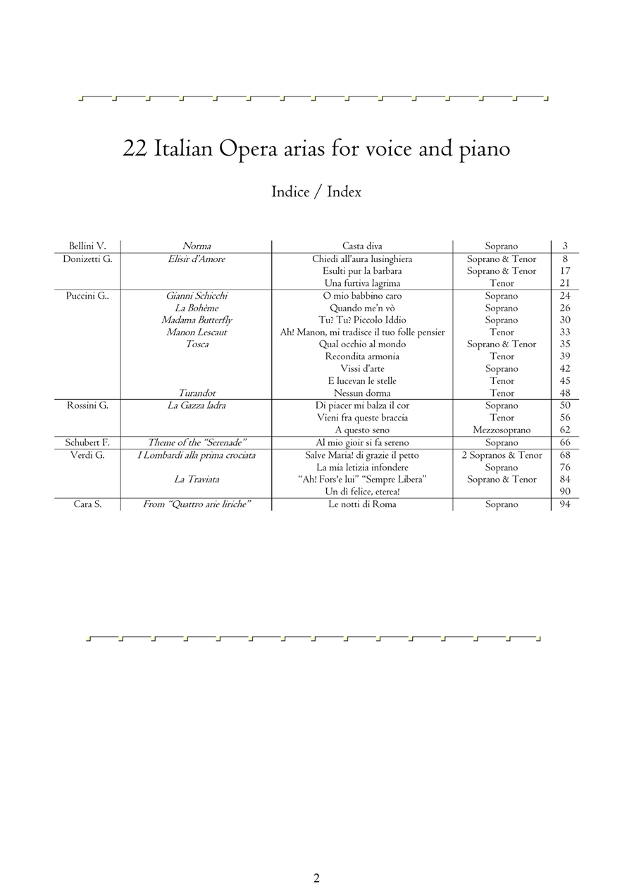 22 Italian opera arias for solo voices and piano 4-Part scores gallery preview page 2