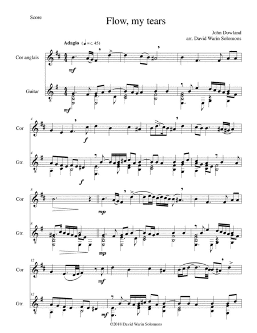 Flow my tears for cor anglais and guitar (with divisions) English Horn scores gallery preview page 1