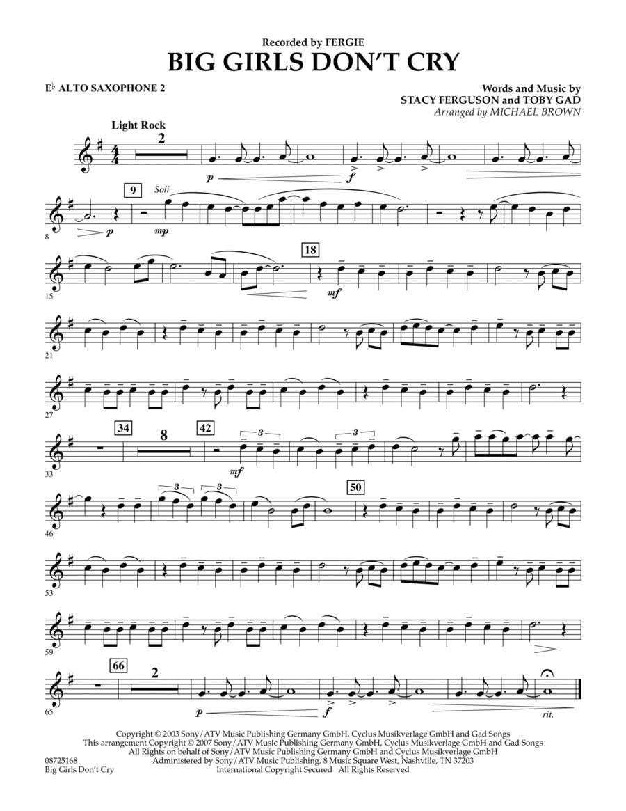 Big Girls Don't Cry - Eb Alto Saxophone 2 Concert Band scores gallery preview page 1